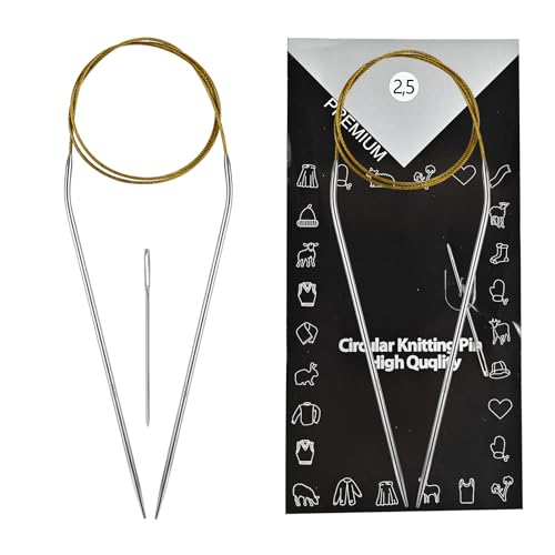 2.5mm Round Knitting Needle, 80cm/32in Long/US1.5 Seam Smooth, Rope Free