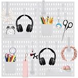 WOPPLXY Pegboard Combination Kit, Wall Organiser 4 Tiles 30 x 30CM Peg Board with 22 Pegboard Accessories, White Modular Hanging Peg Boards for Walls, Desk Display Storage