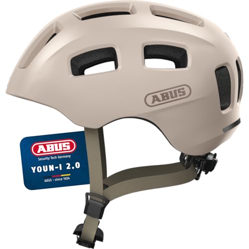 Casco de bici infantil ABUS Youn-I 2.0 S beige con luz trasera led para patinete y ciclismo