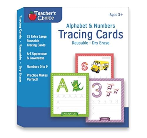 Alphabet & Number Tracing Cards, Reusable, Dry Erase, Upper &