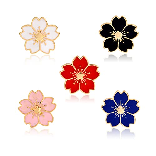 5pcs Cherry Blossoms Badge Brooch Fashion Metal Enamel Lapel Pin Backpack Clothes Fashion Jewelry Gift for Kids Alloy Badge Pins for DIY Backpacks Clothes Bags Jackets Hat Decoration - Main Image