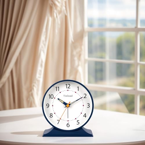 Image of Tinload 4.5 inch Antique Retro Analog Alarm Clock, Small Silent Bedside Desk Clock with Manual Light, Battery Operated, Snooze, for Living Room, Bedroom, Bedside, Desk(Blue)