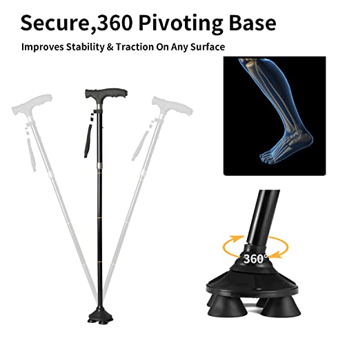 Canes For Men Clokta,Walking Cane For Women With Led Light,Pivoting Quad Base,Lightweight And Adjustable Foldable Cane,Quad Cane&Canes For Seniors #TOP3