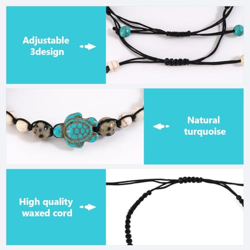 BCHKO 2 Stück Versprechen Freundschaft handgemachte Bedeutung Distanz Match Armband Geschenk für beste Freundin Paar Liebhaber Mädchen, verstellbares Seilarmband mit 1 Wunschkarte (Schildkröte)
