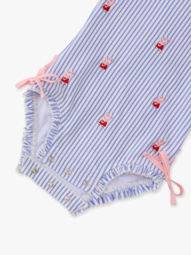 Image of RuffleButts Baby Girls Seersucker Rash Guard - One Piece Swimsuit UPF 50+ | Premium Quality, 4-way Stretch, Snap + Zipper Closure, Long Sleeves, Hand Wash, UPF 50+ Sun Protection