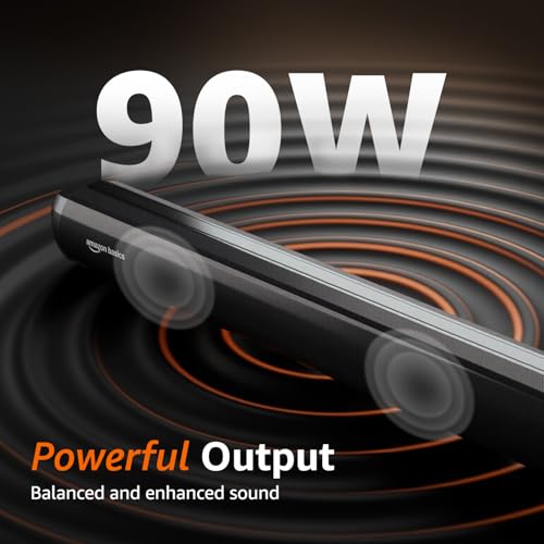 Image of amazon basics 90W Soundbar with Wired Subwoofer | 2.1 Channel Home Theatre|Bluetooth 5.3, HDMI ARC, USB, AUX | Deep Bass Subwoofer | Remote Control | Soundbar for Smart TVs, Gaming & Music (Black)