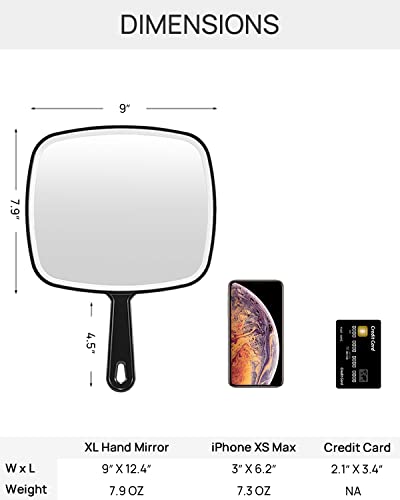 Omiro Hand Mirror, Extra Large Black Handheld Mirror With Handle, 12.4" L X 9" W #TOP2