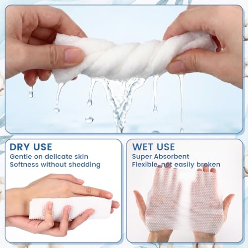Image of Riakrum 24 Pack Disposable Towelettes Face Towel Bulk Cotton Face Tissues Soft Facial Tissue Dry Wet Use for Sensitive Skin Care Makeup Removing Surface Cleaning (2400 Counts)