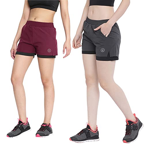 Image of CHKOKKO Double Layered Sports Combo Gym Workout Running Shorts for Women