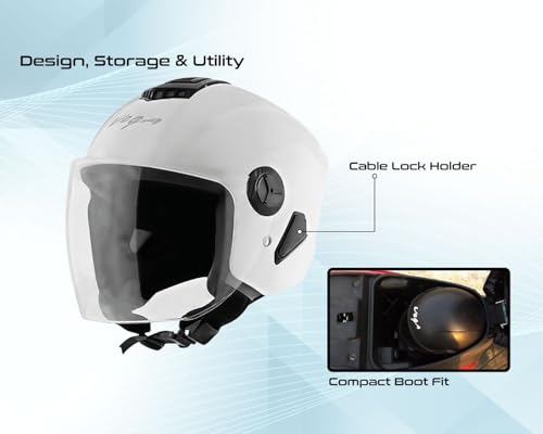 Image of Vega Aster Dx ISI Certified Full Face Motorcycle Helmet with Durable ABS Outer Shell High Density EPS Liner Scratch Resistant Visor Quick Release Buckle Comfortable Inner Padding White Helmet-L