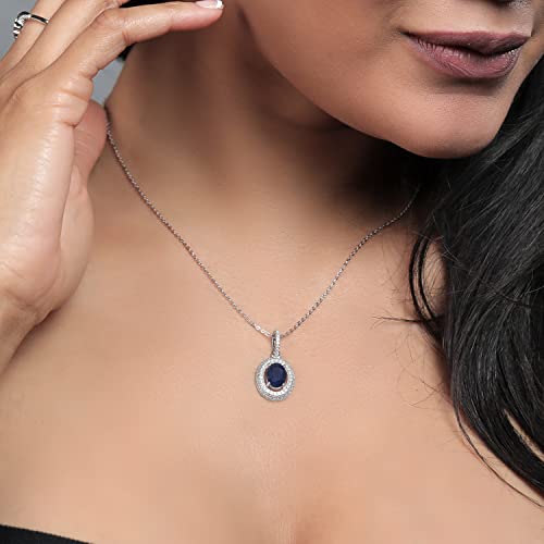 Gem Stone King 925 Sterling Silver 8X6MM Oval Gemstone Birthstone and White Moissanite Halo Necklace | Oval Pendant Necklace For Women | With 18 Inch Silver Chain4