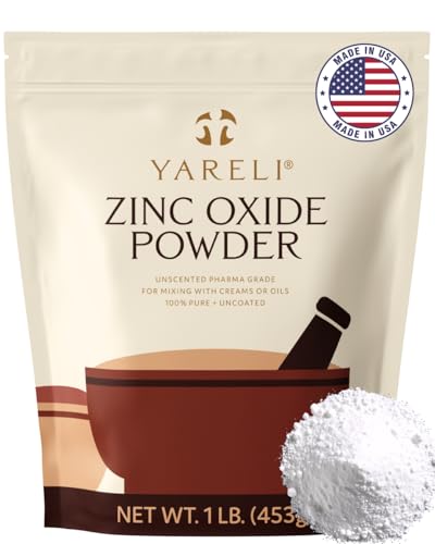Yareli Zinc Oxide Powder Unscented USP Grade Non Nano and Uncoated for DIY Lotion Deodorant Cream and Soap 1lb