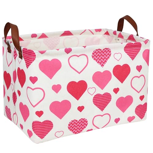 Image of Cute Heart Valentine's Day Basket for gifts empty Storage Basket for Kid and Baby Room Decor (Pink Heart)