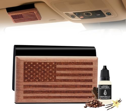 Car Air Freshener with Metal Clip Wood Air Freshener, 60 Days Long Lasting Amber Vanilla Scent, Includes 1x 10ML Refills, 0.34 FL OZ, Made in USA, Car Auto Accessories