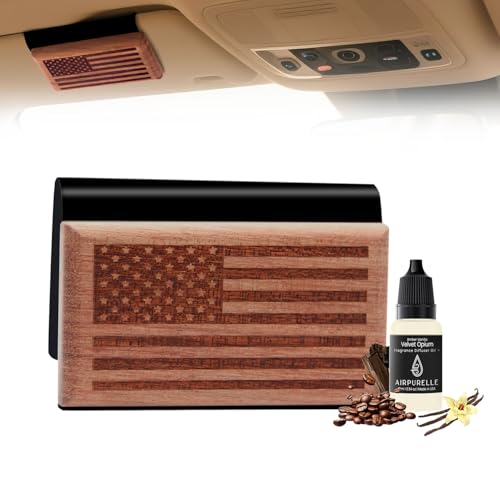 AirPurelle Car Air Freshener with Metal Clip Wood Air Freshener, 60 Days Long Lasting Amber Vanilla Scent, Includes 1x 10ML Refills, 0.34 FL OZ, Made in USA, Car Auto Accessories