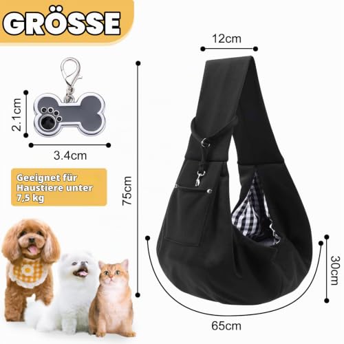 TYXHXTF Tasche für Haustier, Tragetuch Hund Verstellbar, Tragetasche Transporttasche mit Haustiermarke, Haustier Umhängetasche, Hundetragetasche Welpen für Hunde für Aktivitäten im Freien Schwarz