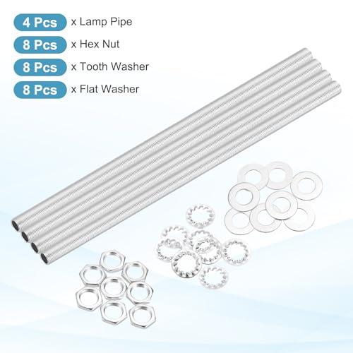 Image of MECCANIXITY 28Pcs 15.4 inch Lamp Pipe Nipples Kit with Hex Nuts Washers, M10 Fine Threaded Hollow Tube Repair Hardware Fasteners Assortment for Assembly Chandelier Ceiling Lamp DIY, Silver