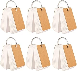 Gydandir 6 Pack 600 Pcs Flash Cards, Easy Flip Revision Cards, Blank Kraft Paper Memo Note Pads Mini Notepads with Metal Binder Ring Index Cards Study Flashcards (Brown Cover)
