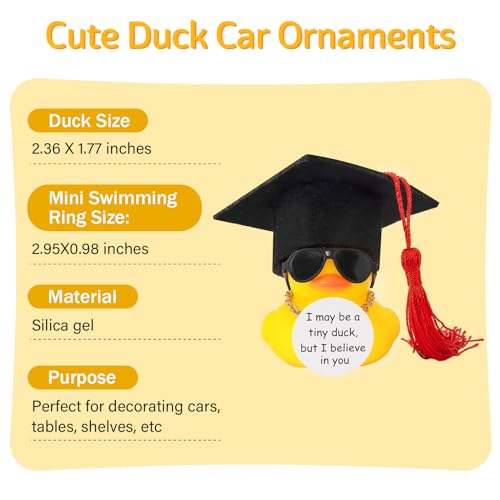 Image of wonuu Graduation Rubber Duck Car Ornament, Cool Car Dashboard Decorations, Funny Car Accessories for Graduation Gift, Red