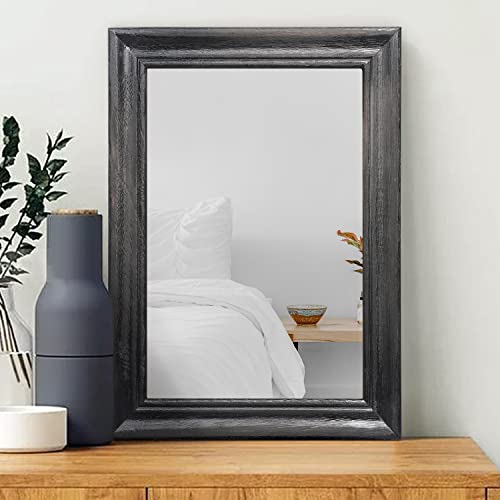 MWAZZLL Espejos negros para pared, espejo de madera rústica, rectangular, para colgar, para baño, dormitorio, sala de estar, pasillo, entrada, decoración del hogar