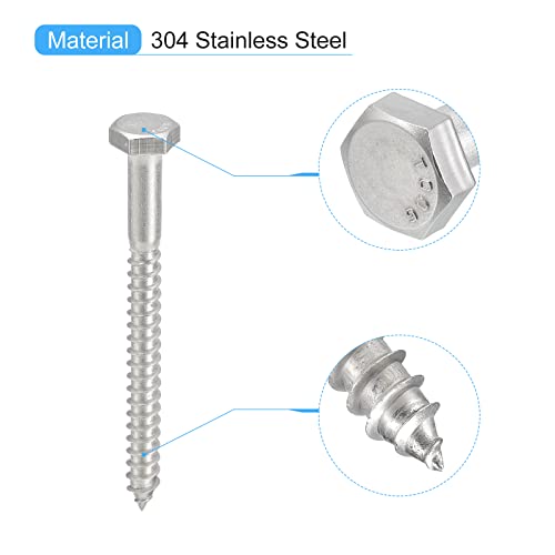 sourcing map 5Stk Hexkopf Zugschrauben Bolzen 1/4x3 304 Edelstahl Teilweise Gewinde Holz Schrauben