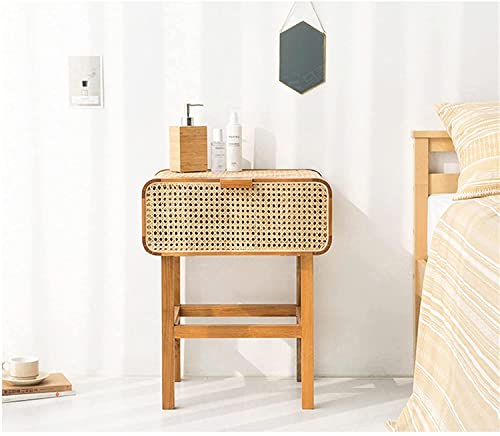 Table de chevet en rotin bois vintage, meuble de nuit scandinave et casier de rangement de chambre
