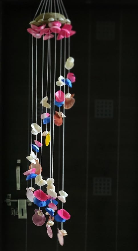 Shellkrafts Sea Shell Wind Chime for Home | Balcony & Garden | Soothing Rain Sound & Very Lucky According to Vastu | Attracts Good Luck | Positive Energy | Hanging Wind Bell (Multicolor)