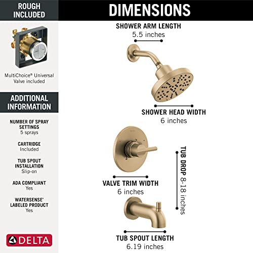 Delta-Faucet-Nicoli-14-Series-Single-Handle-Tub-and-Shower-Trim-Kit-Shower-Faucet-with-5-Spray-H2Okinetic-Shower-Head-Champagne-Bronze-144749-CZ-Shower-Valve-Included Delta Faucet Nicoli 14 Series Single Handle Tub and Shower Trim Kit Shower Faucet with 5 Spray H2Okinetic Shower Head Champagne Bronze 144749 CZ Shower Valve Included