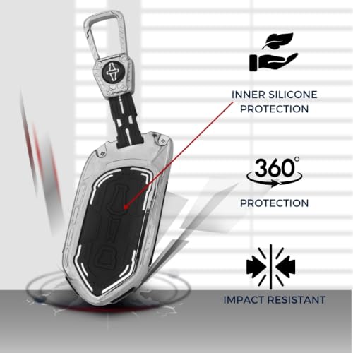 Image of KEYCEPT Metal Armor Key Cover Compatible for Kia Syros, EV6, EV9 Seltos 2026 4 Button smart Key with Keychain . (Metal Armor)