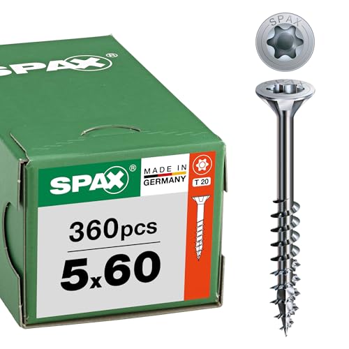 SPAX Vis universelle 5 x 60 mm, 360 pièces - Vis à bois, filetage partiel, tête fraisée, T-STAR plus T20, pointe 4CUT, revêtement WIROX - 8000000276989