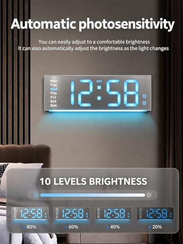 MASHI 11.5" Digital Wall Clock with Alarm,Timer,Remote Control,Auto-Dimming - Image 4