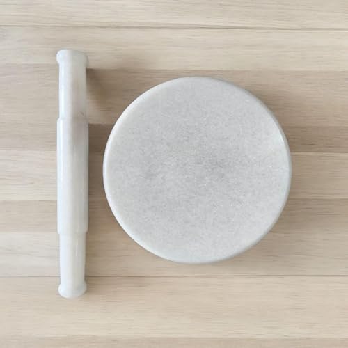 Image of White Marble Chakla /Rolling Pin Board /Roti, Chapati Maker & Marble Belan /Rolling Pin for Kitchen | Chakla Belan Combo
