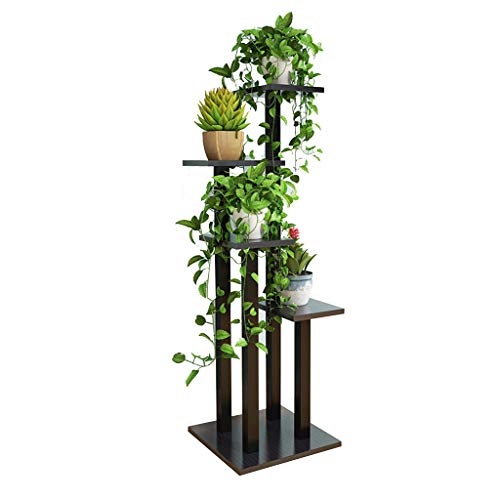 Preisvergleich Produktbild Metall Pflanzenständer Blumentöpfe Stander 4 Schicht Blumentopf Rack Regal Halten Pflanzentablett Schwarz Lagerregal für Wohnzimmer Garten Balkon