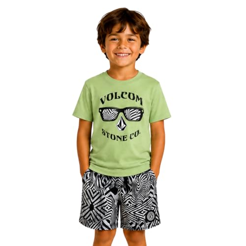 Image of Volcom Baby Boys Swim Set - 2 Piece Short Sleeve Swim Shirt Graphic Tees & Board Shorts - Infant Toddler Little Boys Swimsuit