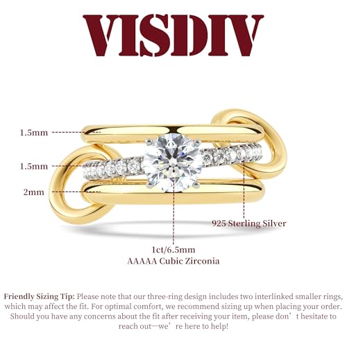 1CT Sterling Silver Engagement Rings Interlocking AAAAA Cubic Zirconia CZ Wedding Multi Ring Mixed Metals Stack Rings Set Silver/Gold Size 5-103
