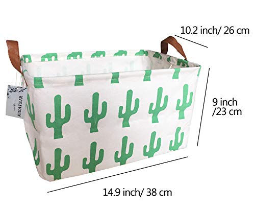 Image of Rectangle Storage Basket Cute Canvas Organizer Bin for Pet /Children Toys, Books, Clothes Perfect for Rooms /Playroom (Grren Cactus)