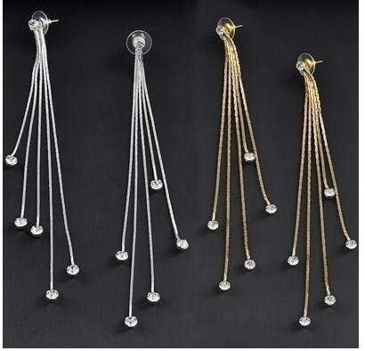 Miniatura 2 de XINSHUN Pendientes largos lineales de diamantes de imitación con borlas largas para mujer
