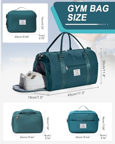 Image of Gym Bag Womens Mens with Shoes Compartment Travel Duffel Bag for Women for Plane Sport Gym Tote Bags Swimming Yoga Weekend Overnight Carry on Bag Hospital Holdalls 4Pcs Set Peacock Blue