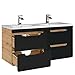 Produktbild Lomadox Badmöbel Waschtisch Set in seidenmatt anthrazit & Wotan Eiche Nb., Keramik-Waschbecken, 120 cm Waschtischunterschrank, 4 Softclose-Schubkästen