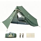 Buerts 1-Person or 2-Person Ultralight Trekking Pole Tent, Backpacking Tent for Scouts & Trekker Easy Setup Shelter for Outdoor Hiking, Climbing and Camping(No Trekking Poles) (2 Person Green)