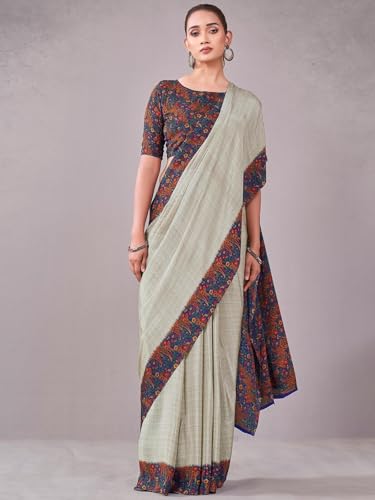 Image of Satrani Women's Crepe Printed Saree with Unstitched Blouse Piece