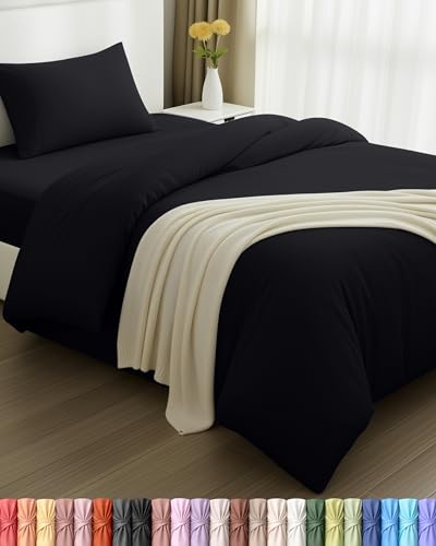 Utopia Bedding 3 Piece Single Bedding Set - Duvet Cover, Fitted Sheet with Pillow case - Soft Brushed Microfiber (Black)
