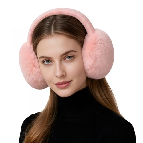 Cutecrop Ear Muffs for Winter Women Earmuffs for Women Winter Ear Muffs Foldable Soft Faux Furry Ear Warmers Covers(Pink)