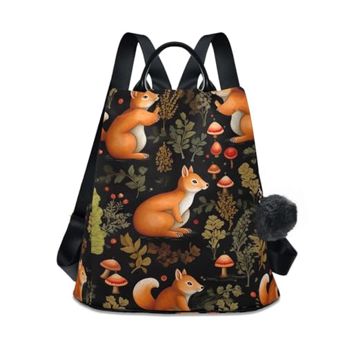 Mochila para mujer con pompón y cremallera trasera de seguridad Autumn Leaves
