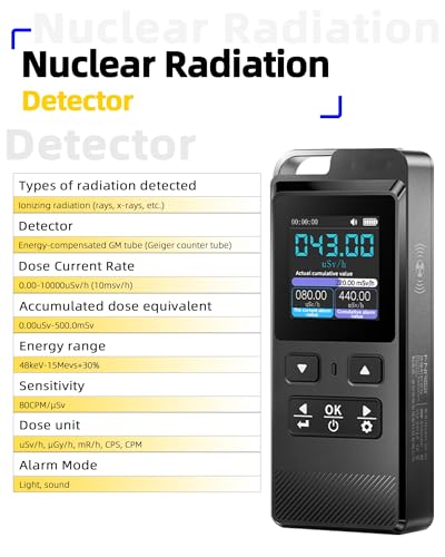 Image of Geiger Counter Nuclear Radiation Detector Detect Beta Gamma X-Ray with Color LCD Display, Timing Monitoring, 5 Dosage Units Switched, Rechargeable Portable Radiation Dosimeter for Home