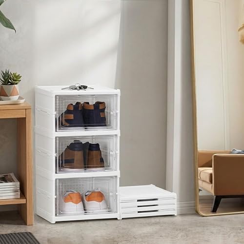 Image of ABOUT SPACE 3 Layer Plastic Shoe Rack |Foldable Shoe Organizer Storage Box|Collapsible Shoe Rack for Sneakers, Boots|Multipurpose Cabinet Organizer for Shoe, Slippers,Books (White 25.5 x 34.5 x 53 cm)