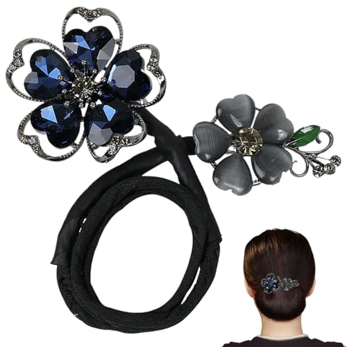 Bun Maker, Hair Bun Maker Exquisite Crystal Flower Hair Clip Fashionable Bun Maker for Long Hair Elegant Women Hairstyles Accessories, Black, Hair Bun Maker