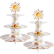 Tioncy 2 Set 3 Tier First Trip Around The Sun Cardboard Cupcake Stand for 24 Sunshine Cupcake Tier Stand Dessert Tower Holder for Birthday Party Baby Shower Decoration