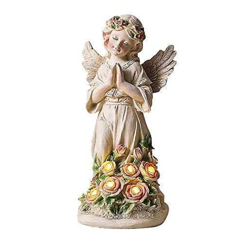 Fiotha Statue de fée Ange Solaire, Statue Ange, Statue de Résine de Jardin, Guardian Angel Garden Statue, Décor de Jardin Ange Priant Statues de Jardin à Énergie pour Patio Cour Jardin Porche