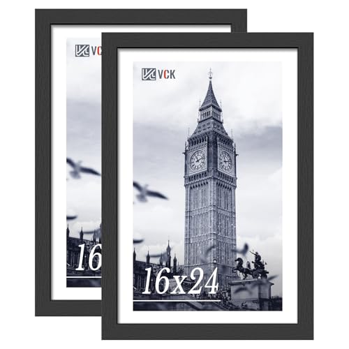 Image of VCK 16x24 Poster Frames - Black, Wide Border Solid Wood Frame, Display Pictures in Horizontal and Vertical, for Home, Office, Gallery, Woodgrain Series, Wall Hanging, 2 Pack